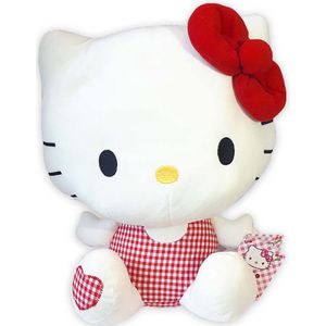 Hello Kitty (Rood) Picknick Pluche Knuffel 40 cm {Hello Kitty Gingham Collection Plush - Speelgoed Knuffeldier Knuffelpop voor kinderen jongens meisjes | Hello Kity Kat Cat Plush Toy}