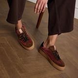 Manfield - Dames - Bruine Sneakers - Suède - Leopard Details