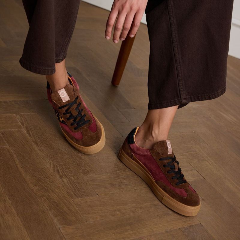 Manfield - Dames - Bruine Sneakers - Suède - Leopard Details