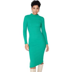 Trendyol Bourgondisch Body-Styling Slit Crew Neck Midi Geribbelde Flexibele Gebreide Pencil Jurk Twoaw21El0135