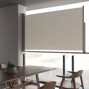 The Living Store Zonnescherm - Zijscherm - 140 x 0-300 cm - Automatische terugrolfunctie - Crème scherm - Grijze standaard