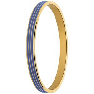 Lucardi Dames Stalen goldplated bangle met blauw - Armband - Staal - Goud - 58 dm