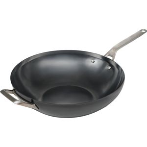 Saveur Selects – Carbon Steel - Pfas vrije wokpan - Wokpan 35 cm- Wokpan inductie – Geschikt voor alle warmtebronnen - Zwart