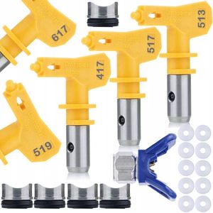 Rosfix 5x verfspuitmond model - 513 517 519 417 617 + RVS spuitmondkap + 10x afdichting voor verfpistool