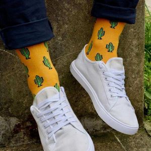Swole Panda - bamboe sokken - cactus print - geel - naadloze sokken - cadeautje