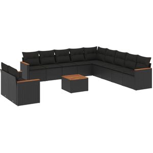 vidaXL 12-delige Loungeset Poly Rattan Zwart Loungeset - Lounge Set - Buitendecoratie - Tuinmeubels - Outdoor Furniture