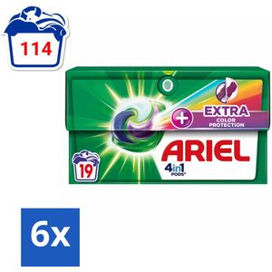 Ariel Original - Extra Kleurbescherming - Wasmiddelcapsules - 4in1 Pods - Witte en Gekleurde Was - 19 Wasbeurten - Voordeelverpakking - 6 stuks