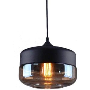 KLIMliving Moorea - Hanglamp - 1xE27 - Zwart - Metaal - Glas - Amber - Hanglamp eetkamer - Hanglamp Woonkamer - Hanglamp industrieel - Hanglamp modern