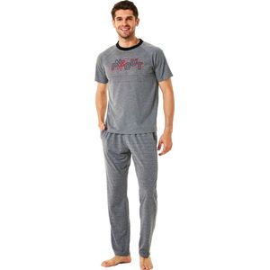 Feyza - Heren Pyjama Set, Korte Mouwen, Grijs - S
