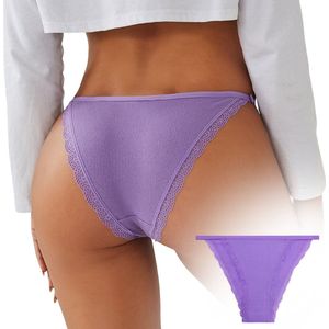 Sexy Dames Slip - Paars - Dunne Tailleband - Onderbroek 95% Katoen - Dames Lingerie / Ondergoed Set - Maat S
