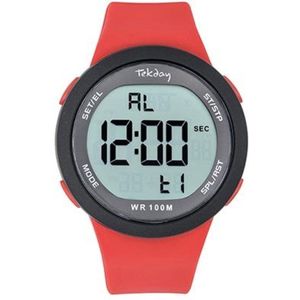 Tekday-Digitaal-Alarm-Timer-Chrono-EL-Datum-10ATM-Rode silicone band-45MM