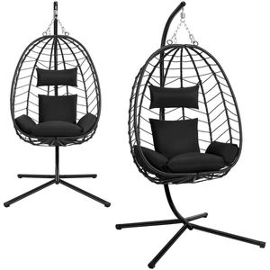 Hangstoel - Swing Stoel - Egg - Ei - Cocoon - Met Standaard - Met Kussen - Voor Binnen en Buiten - Zwart