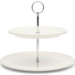 Riviera Maison Etagere 2 laags rond Wit - Elegant Twist Taartstandaard met lagen - Porcelein, ijzer
