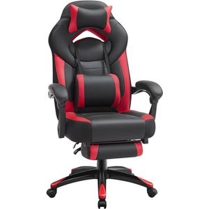 Gamingstoel, bureaustoel met voetsteun, bureaustoel, ergonomisch ontwerp, verstelbare hoofdsteun, lumbale ondersteuning, tot 150 kg lading, rood-zwarte OBG77BR