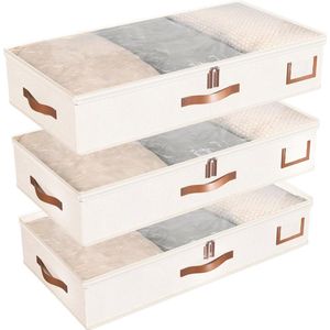 Opbergdoos Onder Bed 3-pack - Deken Opslag 52L - Kledingorganizer met Stevige Structuur en Ultra Dikke Stof - Wit