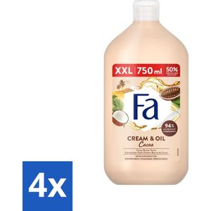 4 x Fa - Cream & Oil Cacao - Bad- & Douchegel - Cacaoboter Met Kokosolie - 750 ml - Badgel - Douchegel - Cacaoboter - Kokosolie - Verzorging