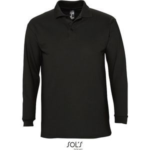 SOLS Heren-Winter II Poloshirt met lange mouwen van Piqué katoen (Zwart) Maat S