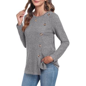 Dames truien met lange mouwen en knoop voorkant - Lichtgewicht gebreide tuniek met ronde hals