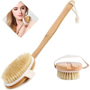 Badborstel met lange steel - Afneembare lichaamsborstel - borstel - Natuurlijke doucheborstel - Rugreinigingsborstel - Badmassageborstel - Exfoliërende lichaamsborstel - Wild zwijnhaar - Geel