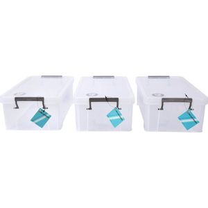 Set van 3 Opbergboxen met Deksel - Transparant - 6 Liter elk - Polypropyleen - Lichtgewicht Met Handvat - Multifunctioneel voor Huishouden & Opbergen - 35cm x 20cm x 12.5cm