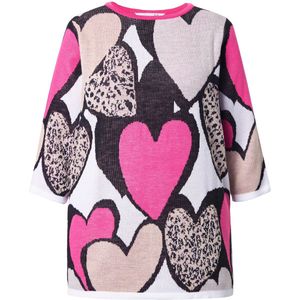 MIAMODA MIAMODA - Dames - Trui loose fit hart 3/4-mouwen - Multicolor - Maat 42+