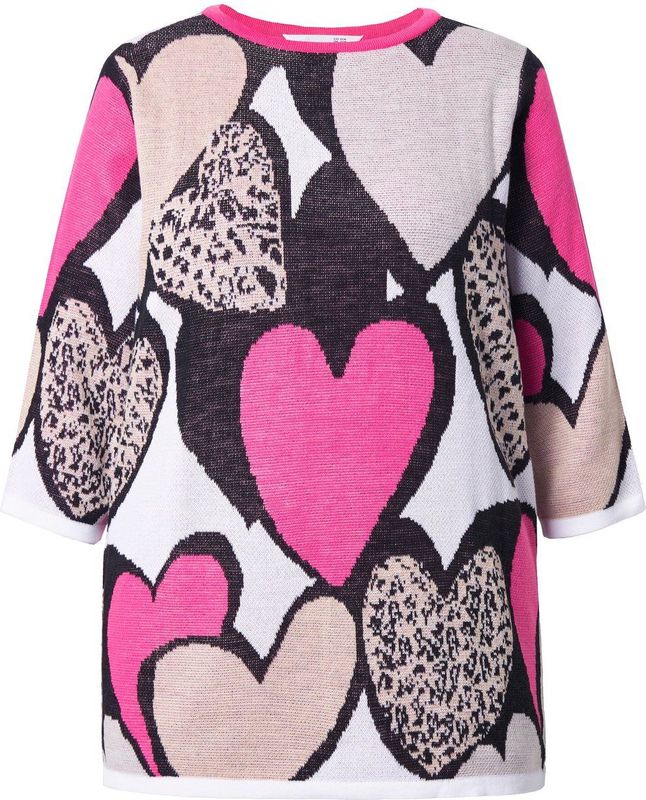 MIAMODA MIAMODA - Dames - Trui loose fit hart 3/4-mouwen - Multicolor - Maat 42+