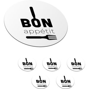 Onderzetters voor glazen - Rond - Spreuken - Bon appétit - Keukengerei - Quotes - 10x10 cm - Glasonderzetters - 6 stuks