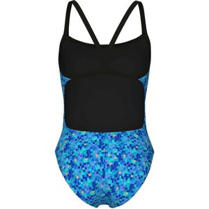 Arena - Pooltiles Challenge Back - Badpak - Zwart-Blauw - Duurzaam en Chloorbestendig