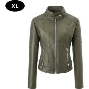 Livano Leren Jas - Leather Jacket - Lederen Jas - Bomberjack - Pilotenjack - Blazer - Biker - Motorjas - Motormuis - Dames - Groen S