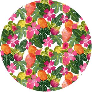 Raved Rond Tafelzeil - 140 cm ø - Roze Fruit - Groen - PVC - Afwasbaar