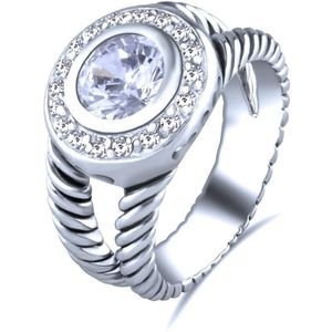 Quiges - 925 Zilveren Ring Klassiek Gedraaide Kabel Design Solitair met Zirkonia Kristal - QSR12818