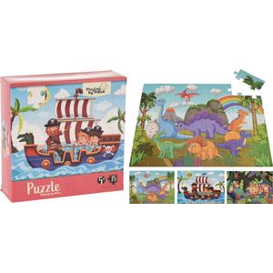 Set Van 3 Puzzels voor kinderen vanaf 5 jaar - Dinosaurussen - Wilde dieren - Piraten - 131 stuks