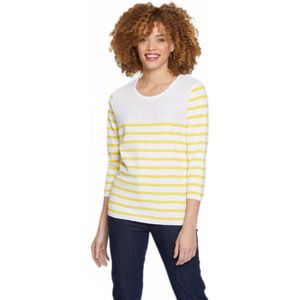 Gestreepte trui met opengewerkt breisel en ronde hals