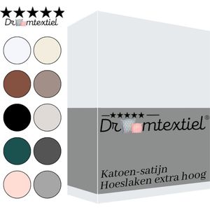 Droomtextiel Katoen - Satijnen Hoeslaken Wit - Eenpersoons - 80x200 cm - Hoogwaardige Kwaliteit - Super Zacht - Hoge Hoek -