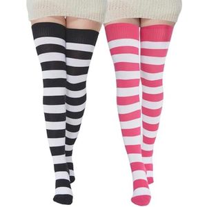 Dijhoge Dameskousen - Extra Lange Katoenen Kousen met Stijlvolle Strepen