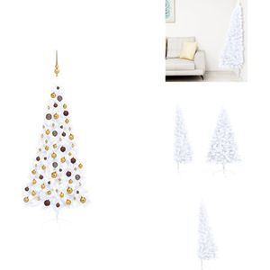 vidaXL Kunstkerstboom 180 cm - Wit - PVC/Staal/Kunststof - Met LED-verlichting - Inclusief kerstballen en piek - Decoratieve kerstboom