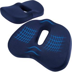 Orthopedische zitting van traagschuim, ergonomisch zitkussen, bureaustoel, autostoelkussen, rolstoelzitting, voor stuitbeen, ischias aambeien, rugpijn (blauw)