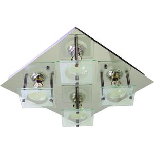 Trango 4-vlam 3178 LED plafondlamp incl. 4x 3 Watt warm witte GU10 LED lamp in vierkant *SAM* gemaakt van metaal met design bedrukt Glazen lampenkappen, Plafondlamp, Wandlamp, Badkamerlamp