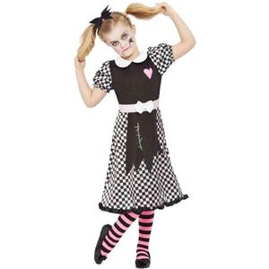 Smiffy's - Pop kostuum Kostuum - Kapotte Kinderpop - Meisje - Zwart / Wit - Large - Halloween - Verkleedkleding
