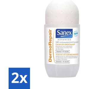 2 x Sanex Advanced - Dermo Repair - Deodorant Roller - 24h Anti-Transpirant - 0% Alcohol - 50 ml - 24 Uur Deodorant - Anti-transpirant - Huidherstellende Deodorant - Sanex Advanced Dermo Repair - Deodorant Roller