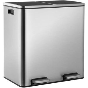 Deboer10.NL - Vuilnisbak 60 liter - Vuilnisbak afvalscheiding - Keuken prullenbak - Vuilnisbak - Twee compartimenten - Soft-close deksel - roestvrij staal - 60 L