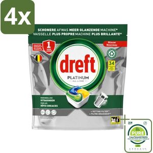 Dreft Platinum - All In One - Vaatwascapsules - Citroen - 34 Afwasbeurten - Voordeelverpakking - 4 stuks - Vaatwascapsules - Vaatwasser