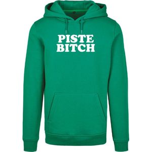 Wintersport hoodie groen S - Piste Bitch - soBAD. | Foute apres ski outfit | kleding | verkleedkleren | wintersporttruien | wintersport dames en heren