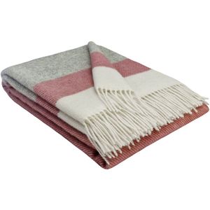 Plaids.shop - MALMO - Wollen Plaid - Oud-Roze-Lichtgrijs-Wit - 140x200cm Deken - 100% Wol