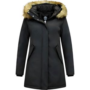 Winterjas Dames Bontkraag - Dames Winterjas Parka - Dames Winterjas Lang - Slim Fit - Zwart