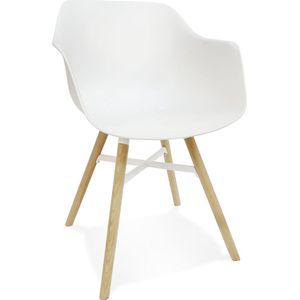 Alterego Witte stoel met armleuningen 'MELIS' met metalen en natuurlijke houten poten