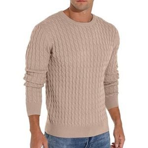 Heren Winter Kabel Gebreide Trui met Ronde Hals - Warme Lange Mouwen Pullover voor Mannen