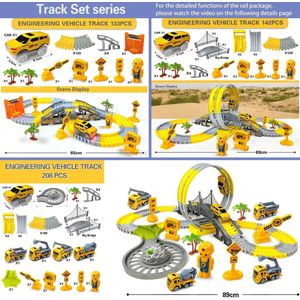 Techniek racebaan- speelgoed- flexibele racebaan met elektrische auto- autoracebaan-6 bouwvoertuigen- flexibele trains tracks racebaan, set vanaf 4, 4, 5, 6 ,8 jaar kinderen