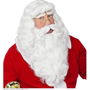 Widmann - Kerst & Oud & Nieuw Kostuum - Enige Echte Kerstman Baard, Snor En Pruik - Wit / Beige - Kerst - Verkleedkleding