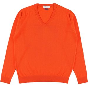 Osborne Knitwear Trui met V hals - Merino wol - Dames - Orange - 2XL